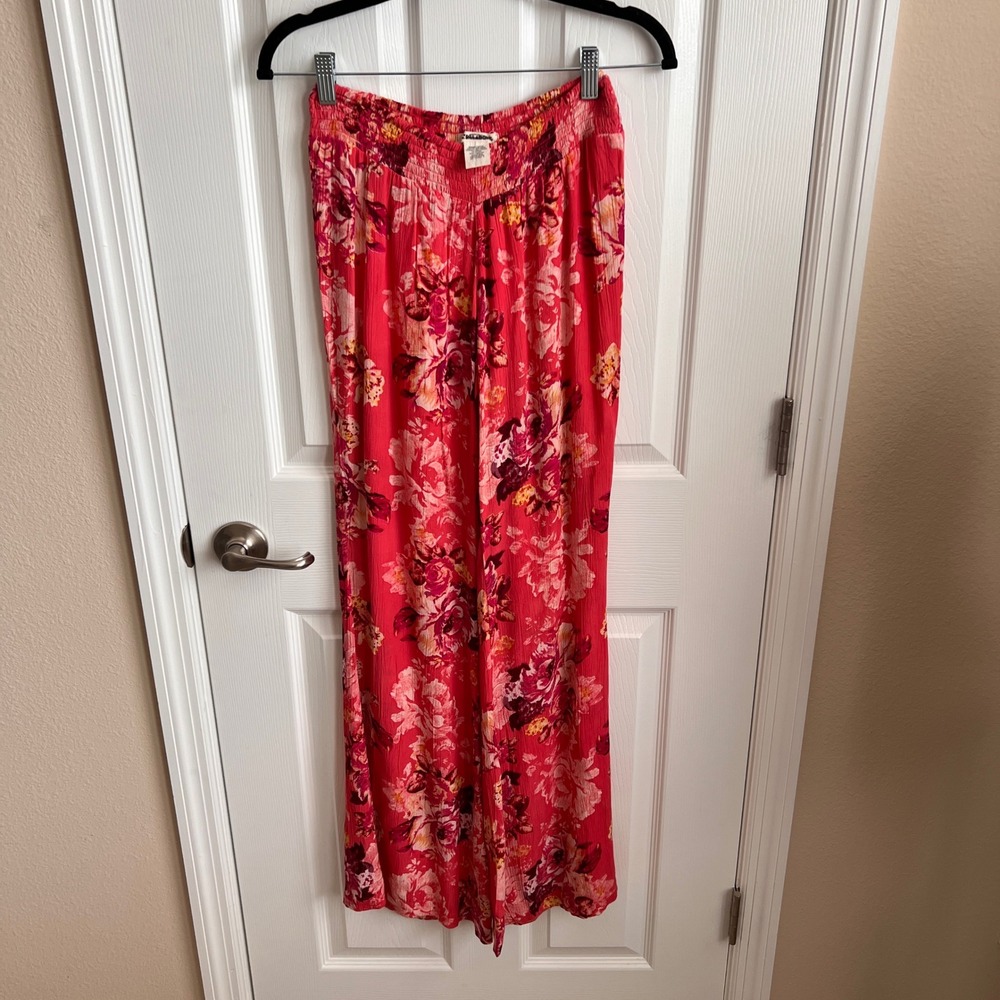 Billabong‎ Floral Print Wide Leg Smocked Waist Casual Pants Size S Beachy